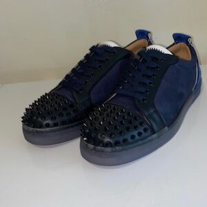 Christian Louboutin Black and Blue Studded Oxfords